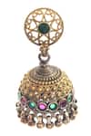 Noor_Silver Plated Ghungroo Bead Geometric Carved Cutwork Jhumki Earrings _Online_at_Aza_Fashions