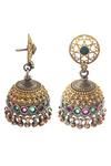 Buy_Noor_Silver Plated Ghungroo Bead Geometric Carved Cutwork Jhumki Earrings _Online_at_Aza_Fashions
