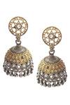 Shop_Noor_Silver Plated Ghungroo Bead Floral Design Jhumki Earrings _at_Aza_Fashions