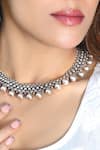 Buy_Noor_Silver Plated Ghungroo Bead Geometric Carved Choker Chain Necklace _at_Aza_Fashions