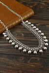 Shop_Noor_Silver Plated Ghungroo Bead Geometric Carved Choker Chain Necklace _at_Aza_Fashions
