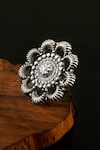 Shop_Noor_Silver Plated Oxidised Floral Shaped Ring_at_Aza_Fashions