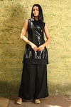 NUHH_Black Georgette And Satin Embellished Sequin Bling Kurta Flared Pant Set  _Online_at_Aza_Fashions