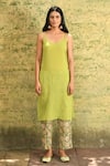 Shop_NUHH_Green Cotton Aam Panna Floral Pattern Kurta Pant Set _at_Aza_Fashions