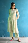 Buy_NUHH_Green Cotton Lurex Candy Crush Polka Dot Pattern Kurta Pant Set _at_Aza_Fashions