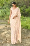 Buy_NUHH_Peach Sequence Georgette Saree With Unstitched Blouse Piece _at_Aza_Fashions