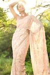 NUHH_Peach Sequence Georgette Saree With Unstitched Blouse Piece _Online_at_Aza_Fashions
