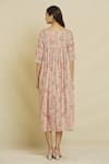 Shop_Naintara Bajaj_Pink Cotton, Muslin Round Neck Peony Floral Print Dress _at_Aza_Fashions