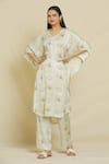 Buy_Samyukta Singhania_Beige Modal Printed Abstract V Neck Catherine Kaftan And Pant Set _Online_at_Aza_Fashions