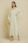 Buy_Samyukta Singhania_Beige Modal Printed Floral V Neck Stella Kaftan _at_Aza_Fashions