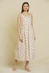 Buy_Samyukta Singhania_White Cotton Round Neck Floral Print Dress _Online_at_Aza_Fashions