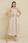 Shop_Samyukta Singhania_White Cotton Round Neck Floral Print Dress _Online_at_Aza_Fashions