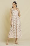 Buy_Samyukta Singhania_White Cotton Round Neck Floral Print Dress _at_Aza_Fashions