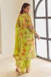 Shop_HOUSE OF PINK_Green Kurta And Pant Chanderi Printed Floral Patterns Round Anarkali Set _Online_at_Aza_Fashions