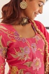 Shop_HOUSE OF PINK_Pink Kurta And Sharara Chanderi Printed Floral Patterns U Neck Set _Online_at_Aza_Fashions