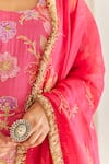 HOUSE OF PINK_Pink Kurta And Sharara Chanderi Printed Floral Patterns U Neck Set _at_Aza_Fashions