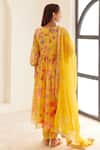 Shop_HOUSE OF PINK_Yellow Kurta And Pant Chanderi Printed Floral Patterns V Floret Anarkali Set _at_Aza_Fashions