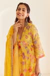 HOUSE OF PINK_Yellow Kurta And Pant Chanderi Printed Floral Patterns V Floret Anarkali Set _at_Aza_Fashions