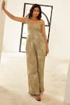 Buy_HOUSE OF PINK_Green Linen Print Floral Square Neck Jumpsuit _at_Aza_Fashions