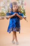 Shop_Toplove_Blue Satin, Kota Doria Beads, A-line Florence Dress With Hair Accessory _Online_at_Aza_Fashions