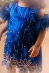 Toplove_Blue Satin, Kota Doria Beads, A-line Florence Dress With Hair Accessory _at_Aza_Fashions