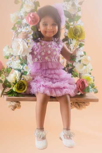 Shop_Toplove_Purple Net, Taffeta Pearls Floral Embellished Tulle Dress With Hair Accessory _Online_at_Aza_Fashions