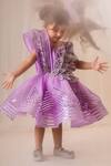 Buy_Toplove_Purple Organza, Kota Doria, 3d Leaf Embellished Dress With Hair Accessory _at_Aza_Fashions