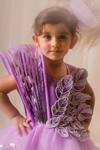 Toplove_Purple Organza, Kota Doria, 3d Leaf Embellished Dress With Hair Accessory _Online_at_Aza_Fashions