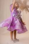 Buy_Toplove_Purple Organza, Kota Doria, 3d Leaf Embellished Dress With Hair Accessory 