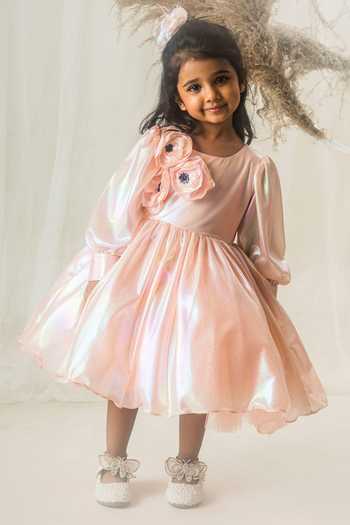 Buy_Toplove_Peach Silk, Taffeta Applique Roseate Shimmer Dress With Hair Accessory _Online_at_Aza_Fashions