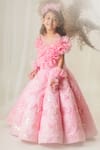 Buy_Toplove_Pink Organza, Net, Kota Doria Sequins, Butterfly Bliss Gown With Hair Band _Online_at_Aza_Fashions