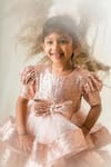 Toplove_Gold Net, Kota Doria, Taffeta Sequins, Pearls Bow Layered Dress With Hair Band _at_Aza_Fashions