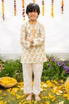 Buy_PlumCheeks_Yellow Cotton Print Floral Butti Flower Hand Block Kurta With Pant  _at_Aza_Fashions