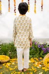 Shop_PlumCheeks_Yellow Cotton Print Floral Butti Flower Hand Block Kurta With Pant  _at_Aza_Fashions