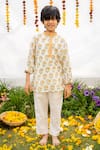 PlumCheeks_Yellow Cotton Print Floral Butti Flower Hand Block Kurta With Pant  _Online_at_Aza_Fashions