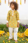 Buy_PlumCheeks_Yellow Cotton Print Sunshine Floral Kurta With Pant  _at_Aza_Fashions