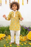 PlumCheeks_Yellow Cotton Print Sunshine Floral Kurta With Pant  _Online_at_Aza_Fashions