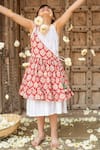 Shop_PlumCheeks_Red Cotton Hand Block Print Floral Layered Dress  _at_Aza_Fashions