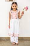 Shop_PlumCheeks_White Cotton Hand Block Print Lotus Kurta With Pant  _Online_at_Aza_Fashions