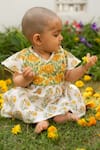 Shop_PlumCheeks_Yellow Cotton Hand Block Print Marigold Kurta Bloomers Jamna Set  _at_Aza_Fashions