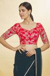 Samyukta Singhania Red Jacquard Embroidery V-neck Botanical Pattern V Blouse Online at Aza Fashions Samyukta Singhania_Red Jacquard Embroidery V-neck Botanical Pattern V Blouse_Online_at_Aza_Fashions