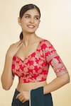 Buy Samyukta Singhania Red Jacquard Embroidery V-neck Botanical Pattern V Blouse Online at Aza Fashions Buy_Samyukta Singhania_Red Jacquard Embroidery V-neck Botanical Pattern V Blouse_Online_at_Aza_Fashions