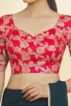 Samyukta Singhania Red Jacquard Embroidery V-neck Botanical Pattern V Blouse at Aza Fashions Samyukta Singhania_Red Jacquard Embroidery V-neck Botanical Pattern V Blouse_at_Aza_Fashions