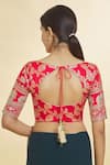 Shop Samyukta Singhania Red Jacquard Embroidery V-neck Botanical Pattern V Blouse at Aza Fashions Shop_Samyukta Singhania_Red Jacquard Embroidery V-neck Botanical Pattern V Blouse_at_Aza_Fashions