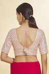 Shop_Samyukta Singhania_Peach Silk Embroidery Plunge Neck Geometric Pattern Blouse _at_Aza_Fashions