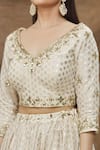 Shop_Kanj by Priyanka A Sakhuja_Off White Georgette And Chiffon Embellishment Mirror V Floral Pattern Lehenga Set _Online_at_Aza_Fashions