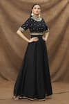 Buy_Kanj by Priyanka A Sakhuja_Black Silk Chanderi Embroidery Dabka Jewelled Bodice Gown _Online_at_Aza_Fashions