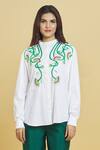 Aiman_Ivory Cotton Embroidered Thread Band Collar Venus Flytrap Shirt  _Online_at_Aza_Fashions