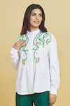 Buy_Aiman_Ivory Cotton Embroidered Thread Band Collar Venus Flytrap Shirt  _Online_at_Aza_Fashions