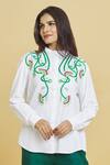 Shop_Aiman_Ivory Cotton Embroidered Thread Band Collar Venus Flytrap Shirt  _Online_at_Aza_Fashions